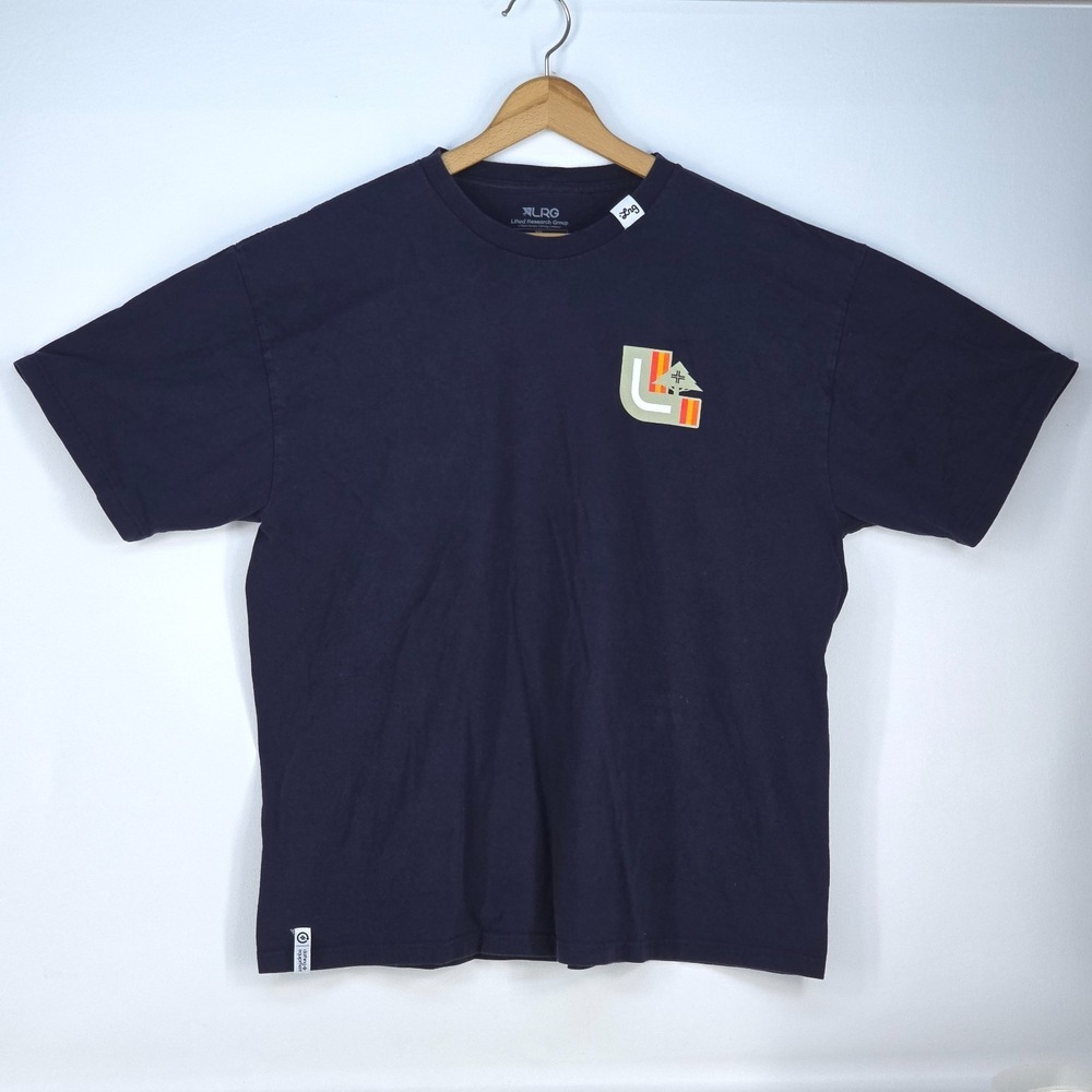 LRG 1947 Logo Graphic Print T Shirt Men's 2XL Navy Blue Streetwear Skate Urban